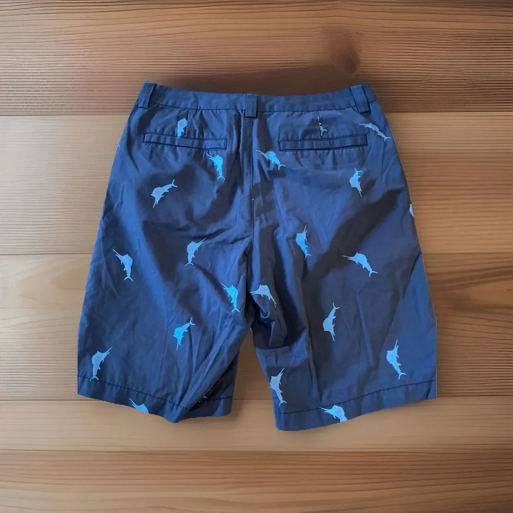 Tommy‎ Bahama All Over Marlin Print Men's Shorts Size 30 Blue Flat Front